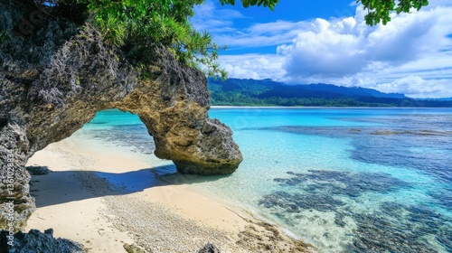 Idyllic beachscape with natural archway and turquoise water paradise