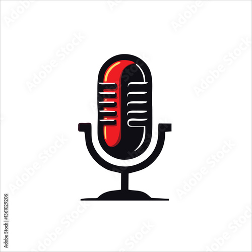 Microphone icon logo with color red and black vector illustration