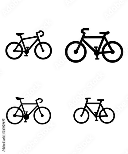 Various Bicycle Silhouettes in Black and White Design
