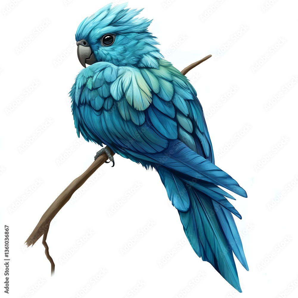 Fototapeta premium Vibrant Blue Parrot Perched on Branch Exotic Bird Illustration Digital Painting Artwork