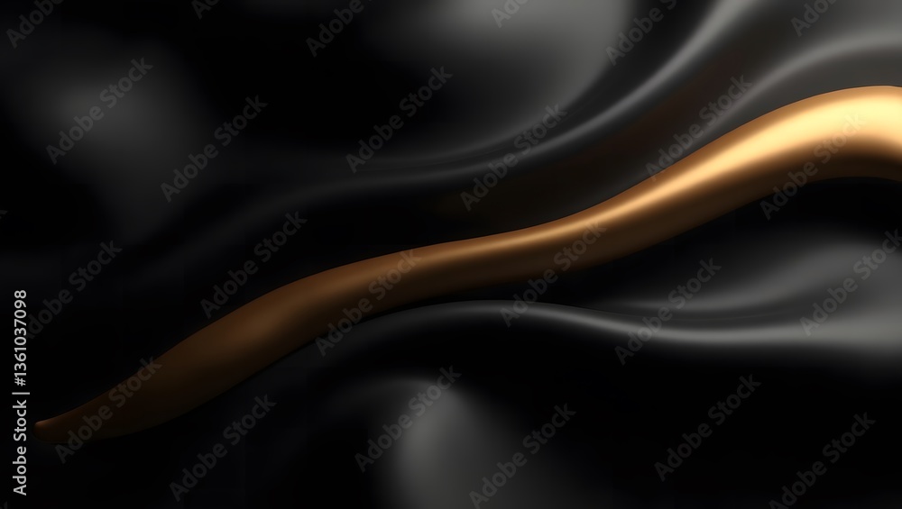 Obraz premium Smooth black satin waves with a subtle blue light flow