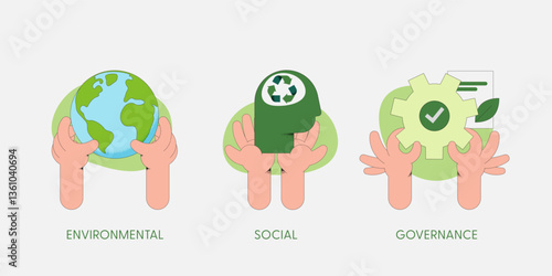 ESG as environmental, social and governance concept.Sustainable of Green ecology and alternative renewable energy. Flat Vector illustration.