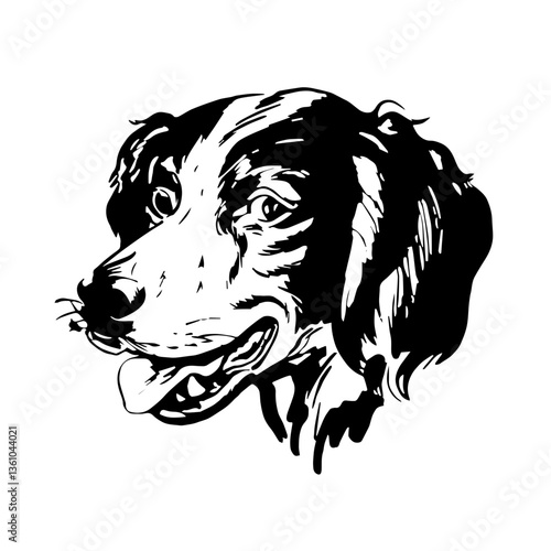 Cute Happy Dog Face in Vintage Timeless Illustration Style