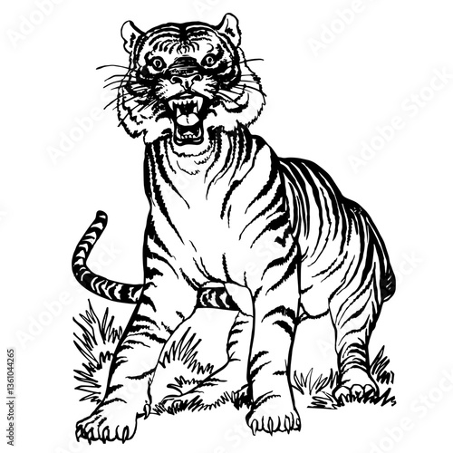Roaring Tiger Illustration in Vintage Timeless Style