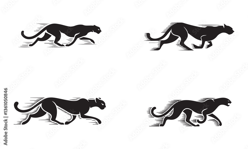 Silhouettes of Cheetah in Motion. Fully editable Flat and Outline. Silhouettes of Cheetah in Motion. Fully editable Flat and Outline.