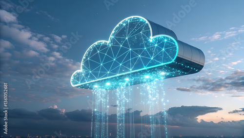 graphic representation of a large, glowing blue 3D digital 