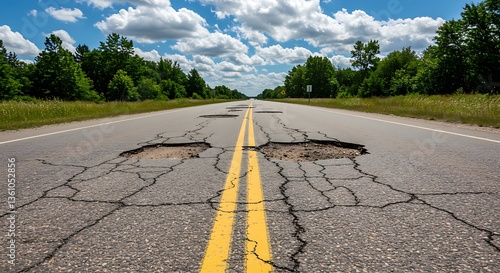 Asphalt road texture with cracks and potholes , pavement, rough, surface, texture, background, street, highway
