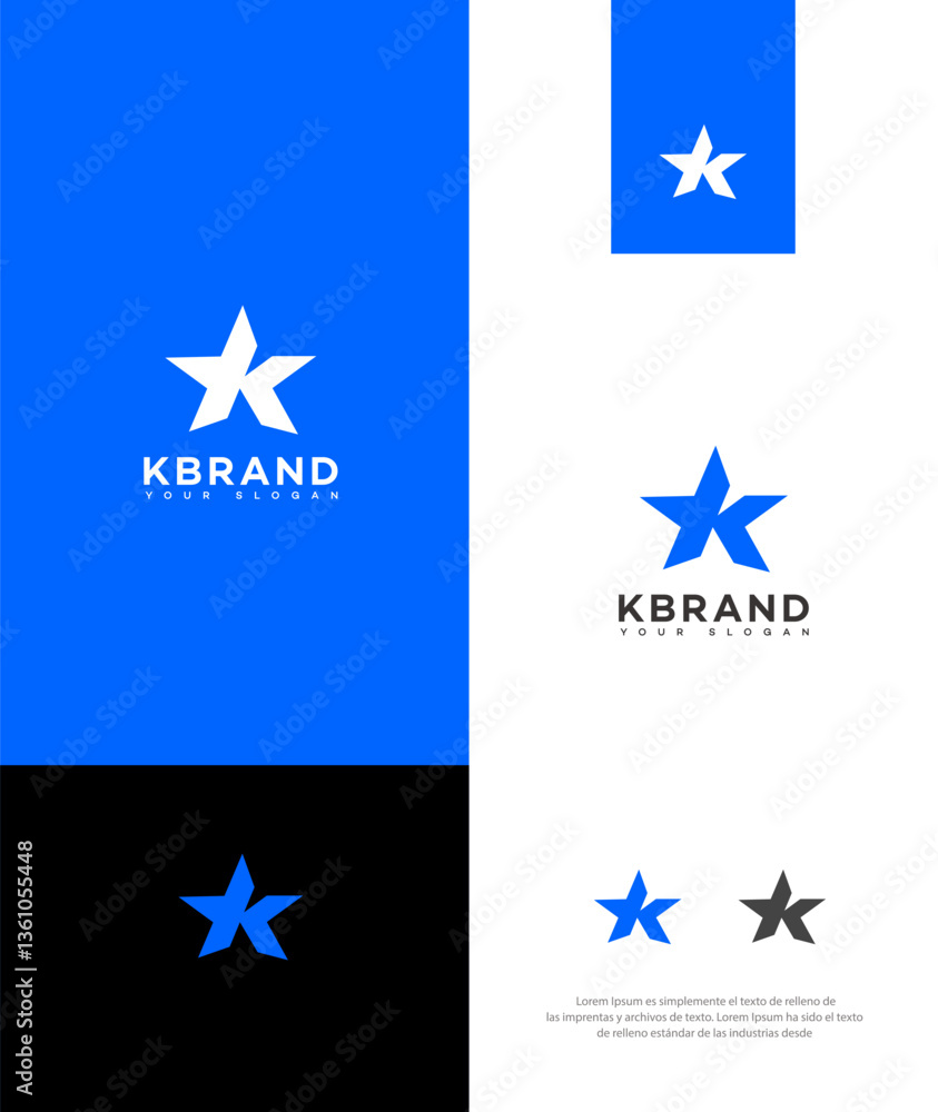 K Brand Logo Design Star K Lettermark, Blue, White, Black Variations K Brand Logo Design Star K Lettermark, Blue, White, Black Variations