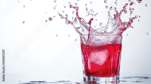 Fresh juice splashing out of a glass on a white background
