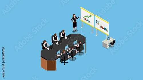 Wallpaper Mural Business Meeting and Data Presentation - Isometric Illustration of Corporate Teamwork 3d animation cartoon Torontodigital.ca
