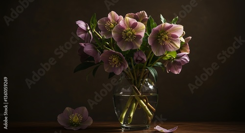 Wallpaper Mural Bouquet of Lenten Roses in Vase - Subtle Beauty - Floral Arrangement Stock Image Torontodigital.ca