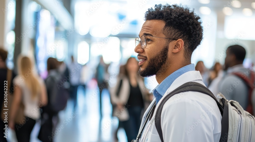 Fototapeta premium A doctor attending a medical job fair to explore job openings