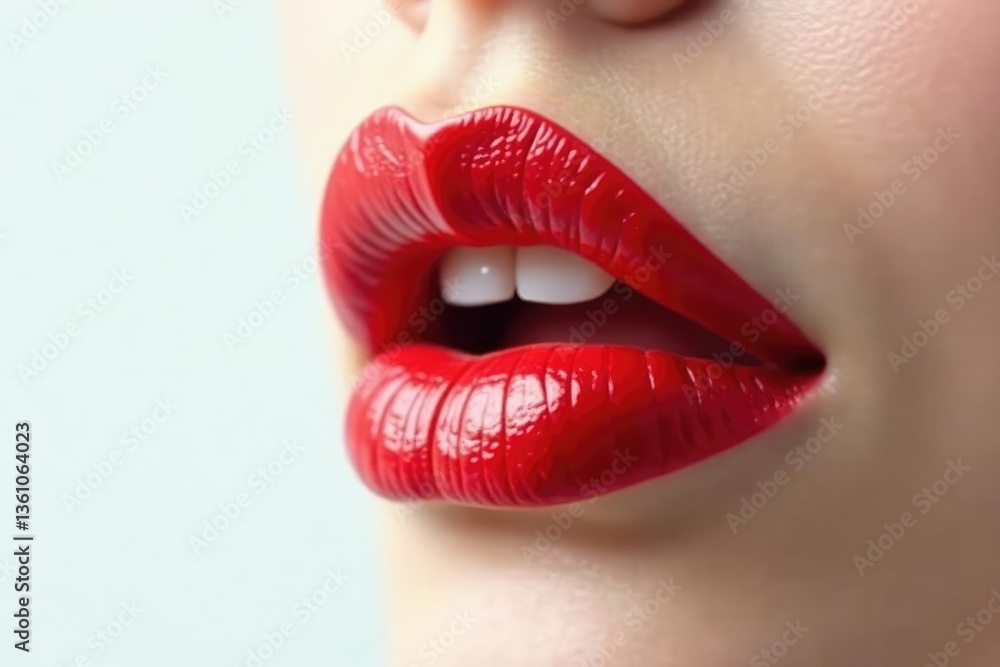Fototapeta premium Close-up of vibrant red lipstick on pristine white , macro, studio, product photography