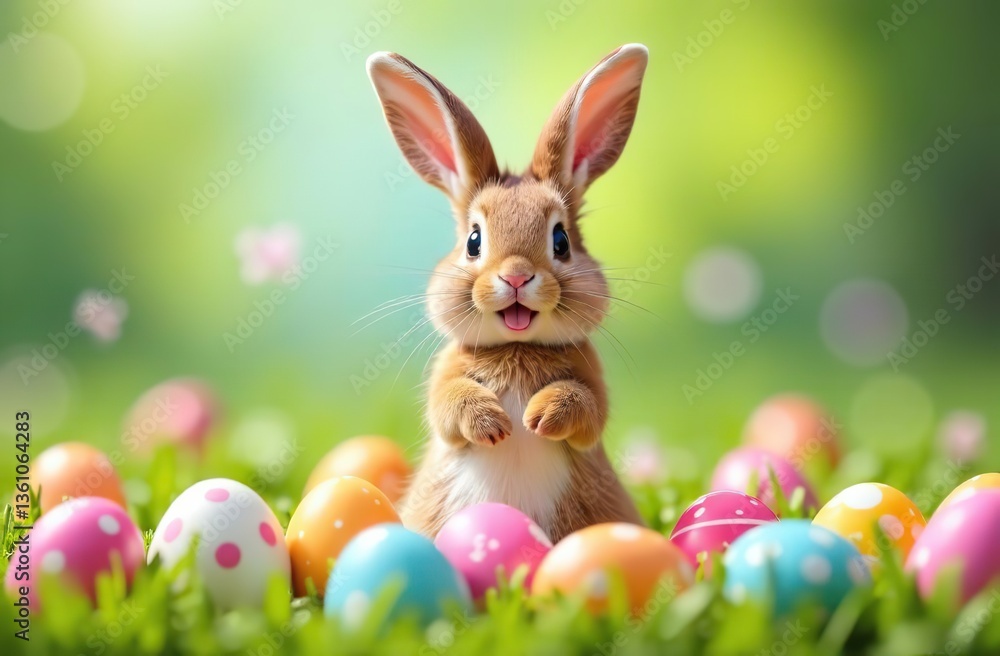 happy easter bunny with colorful eggs happy easter bunny with colorful eggs