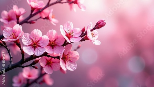 Intricate sakura branch pattern, vibrant pink hues, textile, pink pattern, spring blossom