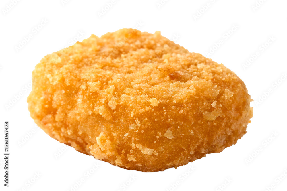 Single Breaded and Deep-Fried Chicken Nugget with Crunchy Surface on White Background Single Breaded and Deep-Fried Chicken Nugget with Crunchy Surface on White Background