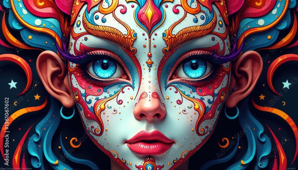 Symmetrical abstract face design, intricate lines & shapes, beige, lines Symmetrical abstract face design, intricate lines & shapes, beige, lines