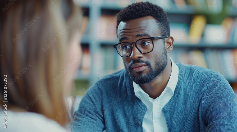 Fototapeta premium Person consulting an investment manager for advice on long-term planning.