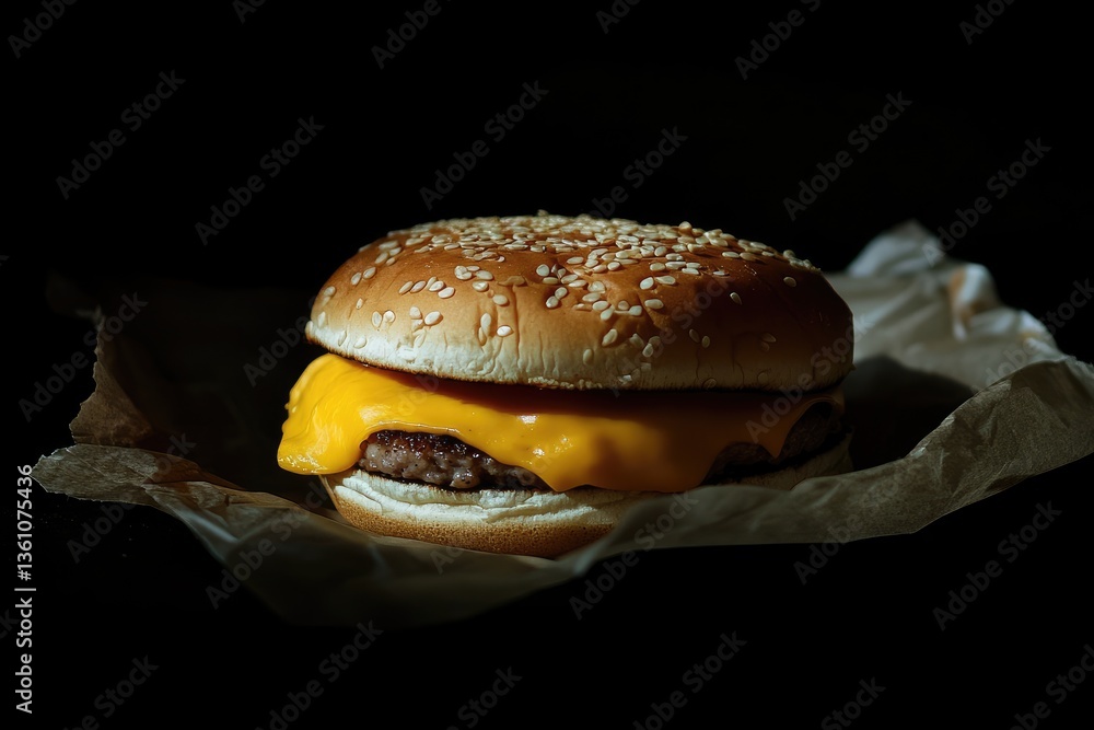 Delicious cheeseburger on parchment paper Delicious cheeseburger on parchment paper