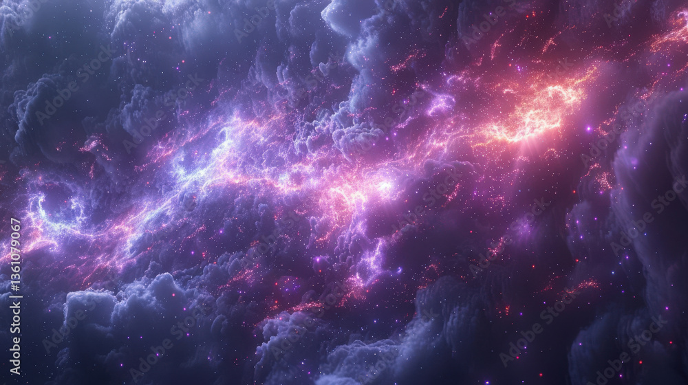 Fototapeta premium A purple and orange cloud filled with stars and fire