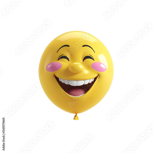happy smiley and laughing face balloon for world laughter day 3D rendering on white, transparent background png 