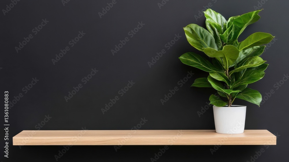 Elegant Green Plant in White Pot on Rustic Wooden Shelf for Home Decor Elegant Green Plant in White Pot on Rustic Wooden Shelf for Home Decor