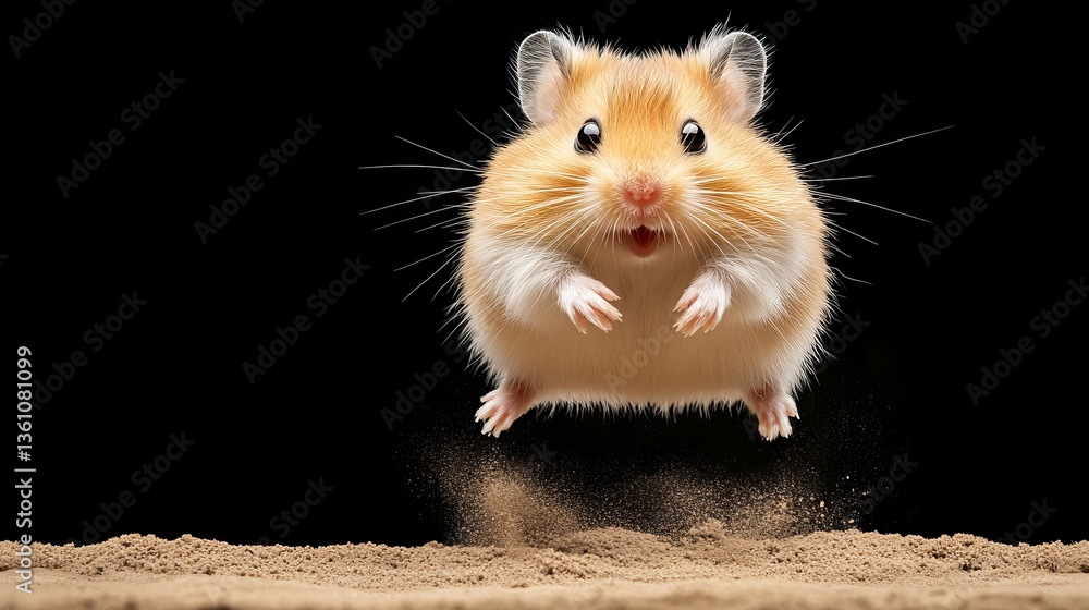 Cute Hamster Jumping with Excitement in Studio Environment Cute Hamster Jumping with Excitement in Studio Environment