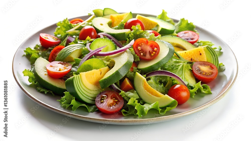 Avocado salad with plate on white background. Avocado salad with plate on white background.