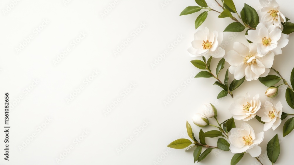 Fototapeta premium Delicate White Flowers Elegantly Arranged on a Soft White Background