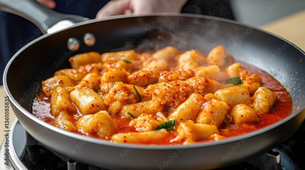 Delicious Meal Cooking in a Pan on a Modern Stove Creating Warm Vibes Delicious Meal Cooking in a Pan on a Modern Stove Creating Warm Vibes