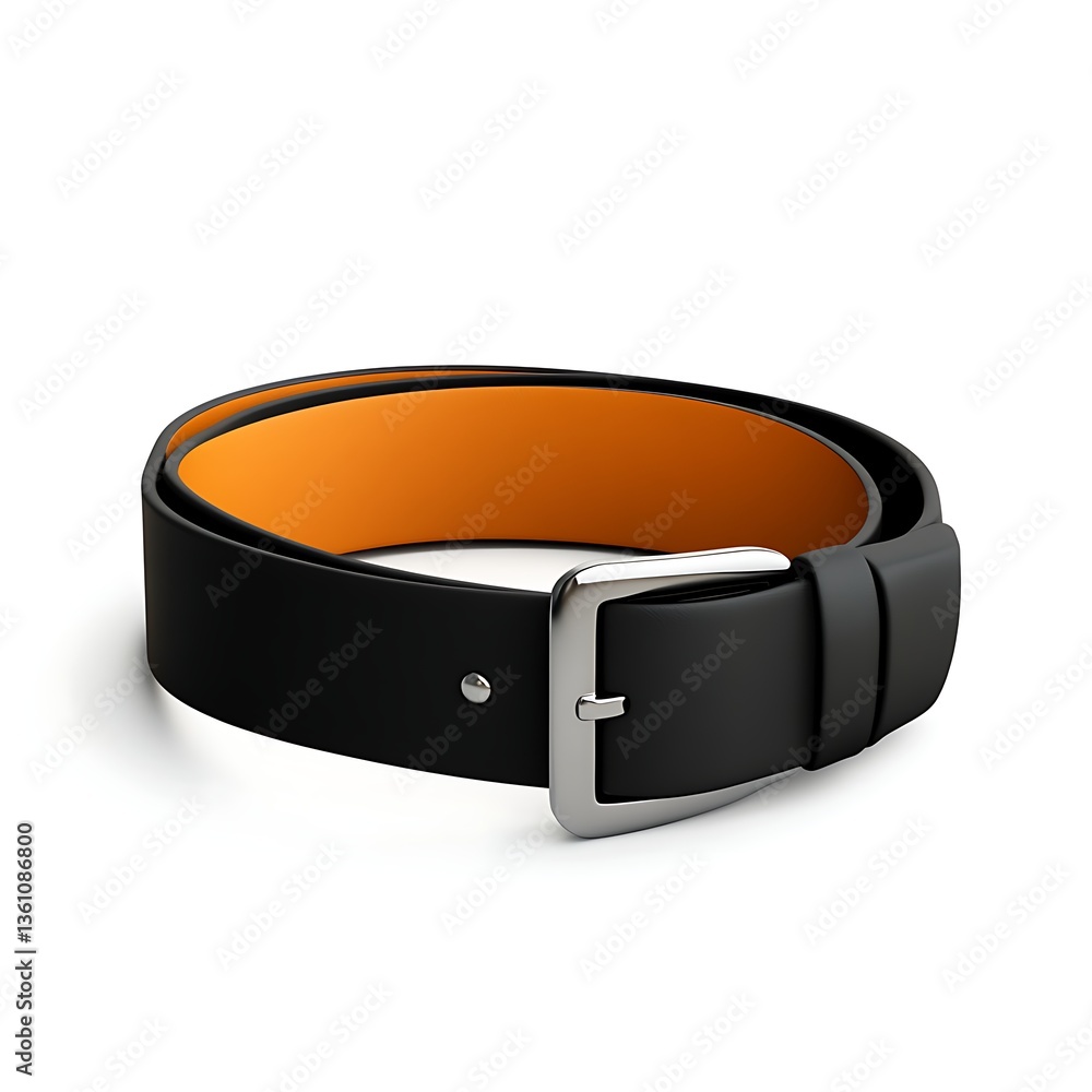 sleek leather belt with silver buckle 3D render sleek leather belt with silver buckle 3D render