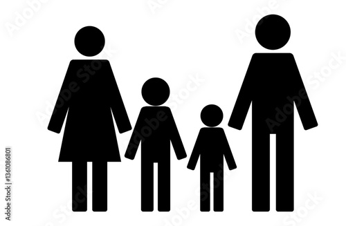 手をつなぐ4人家族の親子のイラスト