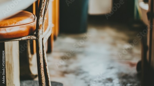 Rustic bar stool, interior cafe, blurred background. Possible use Stock photo for restaurant design inspiration