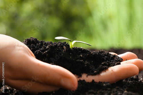 Female hand with soil and s...