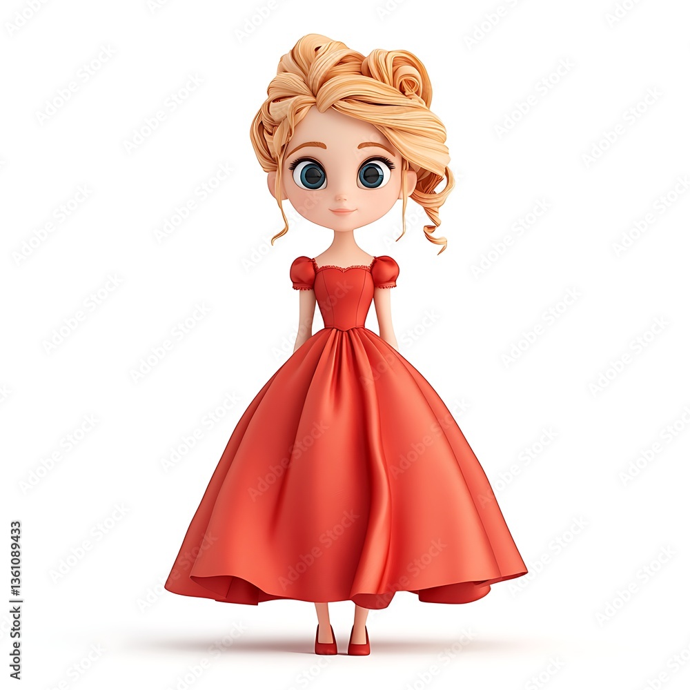 Fototapeta premium doll in red dress 3D render
