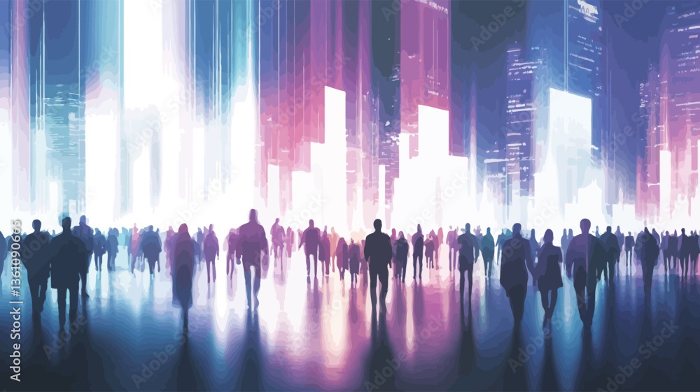 The image depicts a digital illustration of a futuristic cityscape at night. The background features tall buildings illuminated with bright neon lights in shades of pink, blue, and white. The image depicts a digital illustration of a futuristic cityscape at night. The background features tall buildings illuminated with bright neon lights in shades of pink, blue, and white.