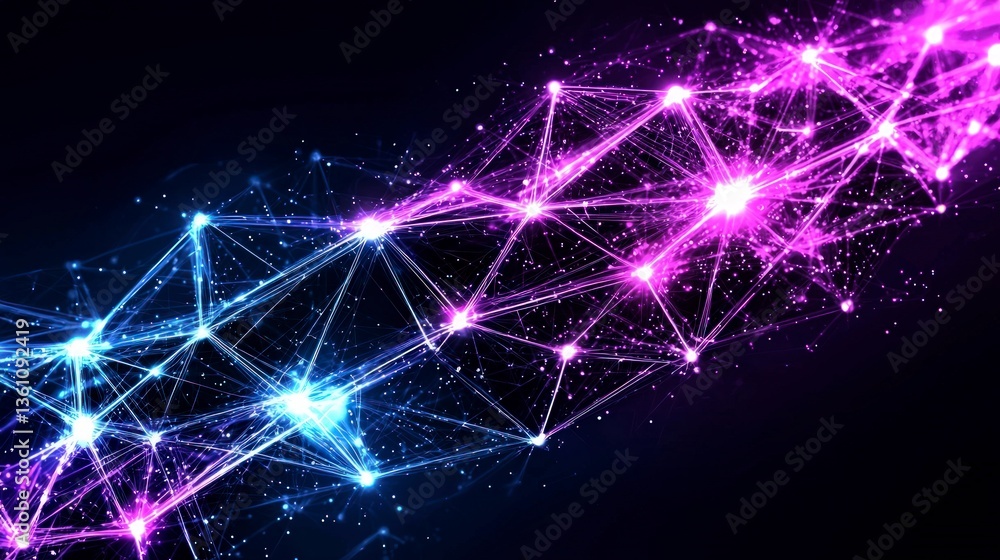 Fototapeta premium AI Network Futuristic Technology Abstract Background Glowing Lines Purple Blue Nodes