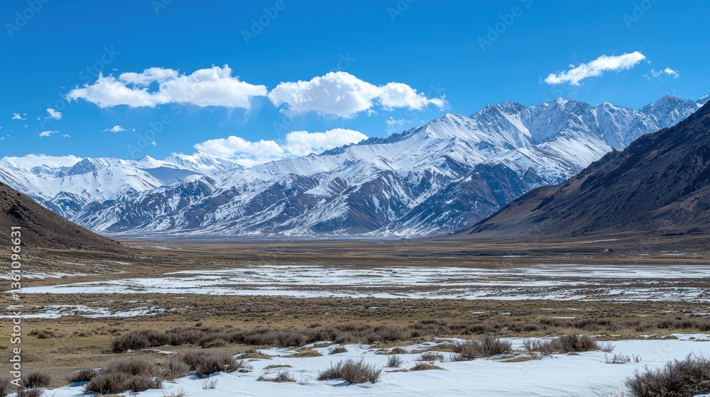 A breathtaking view of a high-altitude mountain range with snow and ice. A breathtaking view of a high-altitude mountain range with snow and ice.