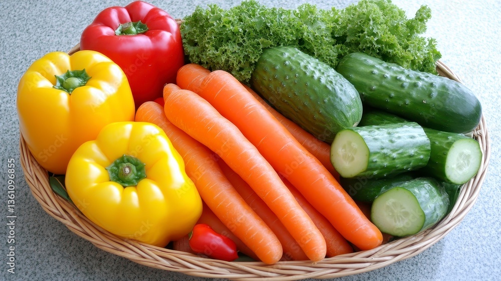 Fresh Colorful Vegetables in a Basket on a Light Background Fresh Colorful Vegetables in a Basket on a Light Background
