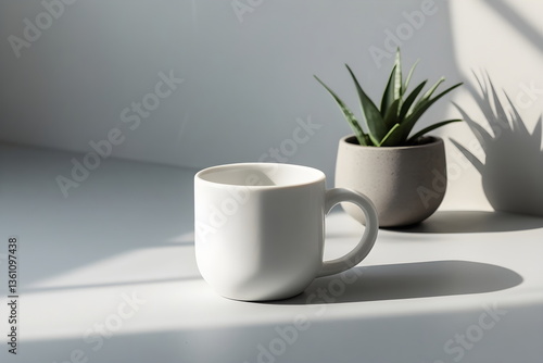 Wallpaper Mural Simple White Ceramic Mug with a Small Plant Torontodigital.ca