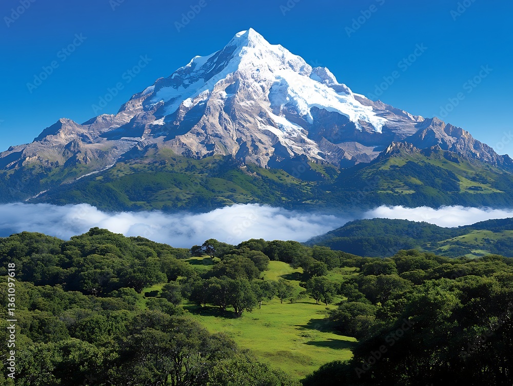 Fototapeta premium Snowy Peak, Lush Valley, Scenic View