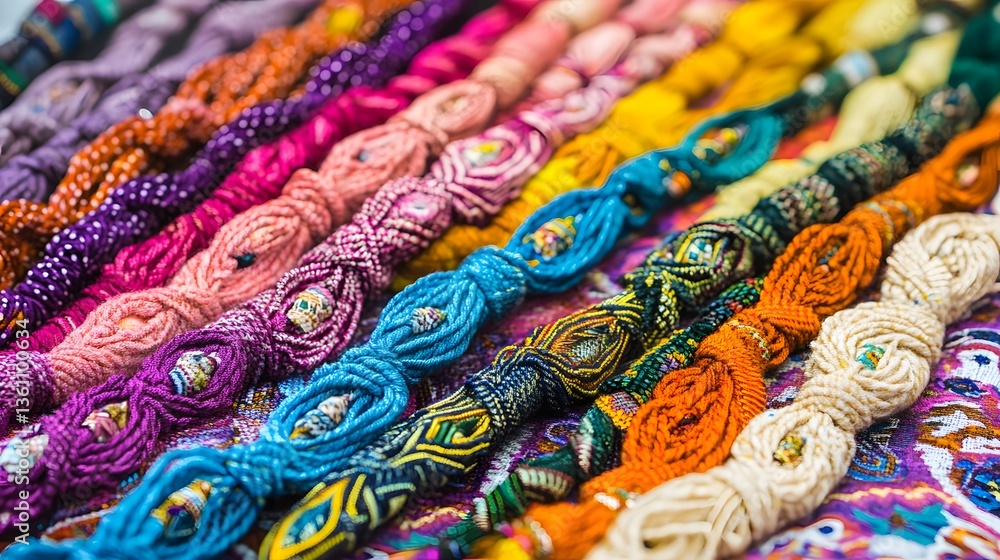 Vibrant collection of colorful threads and yarns arranged in rows, showcasing a variety of textures and patterns. Perfect for crafting, textile, and hobby projects. Vibrant collection of colorful threads and yarns arranged in rows, showcasing a variety of textures and patterns. Perfect for crafting, textile, and hobby projects.