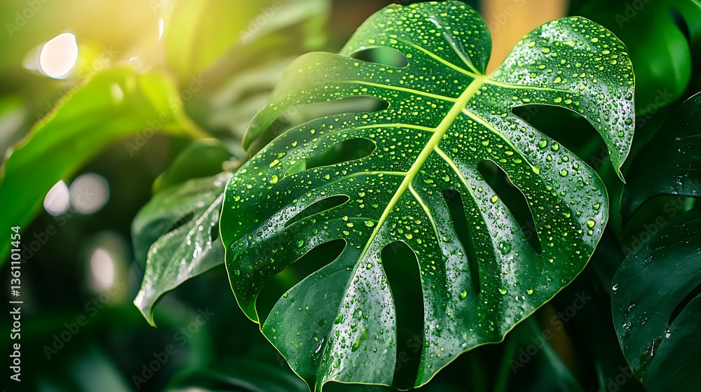 Fototapeta premium green leaf with water drops