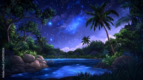 Night Jungle River Scene
