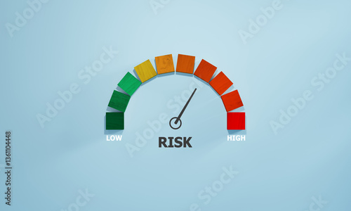 Risk management and assessment concept. Risk level indicator rating since low to high.