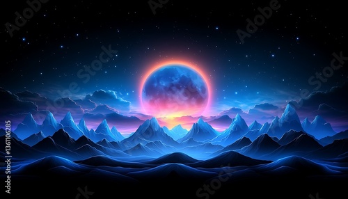 Night Moon Mountain Landscape