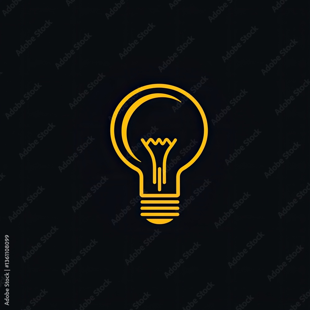 Simple, graphic lightbulb icon, yellow outline on dark background Simple, graphic lightbulb icon, yellow outline on dark background