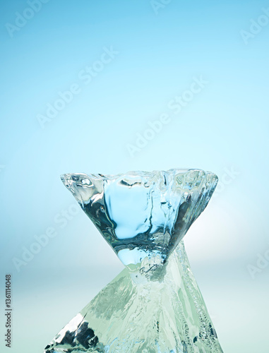 ice, block, pyramid, pedistal, gradient, background, sculpture, light, bright, green, blue