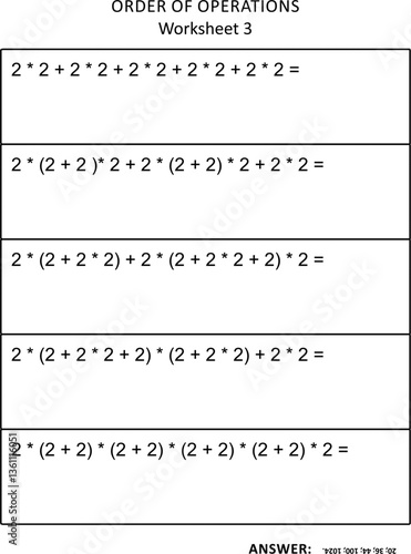 Order of operations math worksheet printable. Worksheet 3

