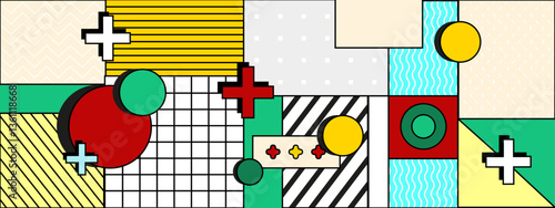 colorful geometric shapes composition in modern memphis art style vector illustration